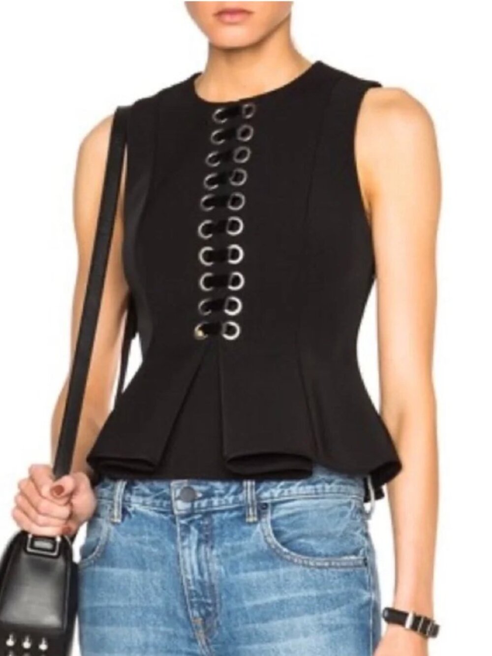 Alexander Wang Black Front Lace Peplum Top